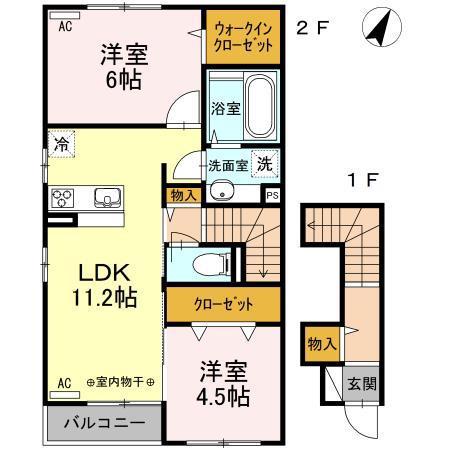 銀河タウン A(2LDK/2階)の間取り写真