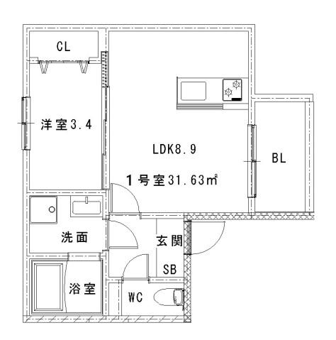 PLUME古市(1LDK/1階)の間取り写真