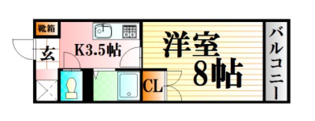 フラーリッシュ岡本(1K/1階)の間取り写真