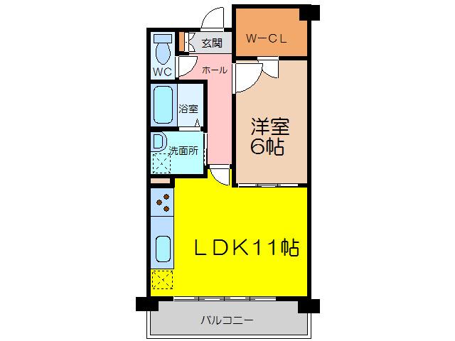 ポエム夢咲(1LDK/5階)の間取り写真