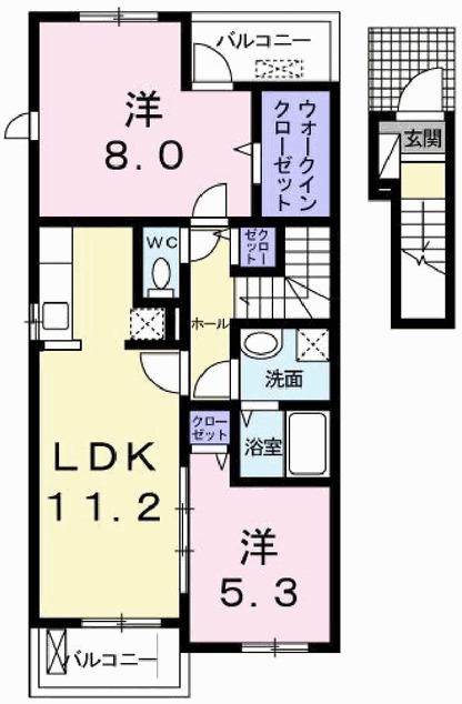 ソレイユ壱番館 B(2LDK/2階)の間取り写真