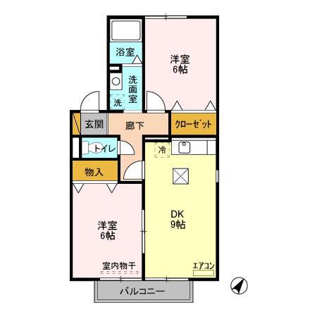 ヴィラージュD(2DK/1階)の間取り写真