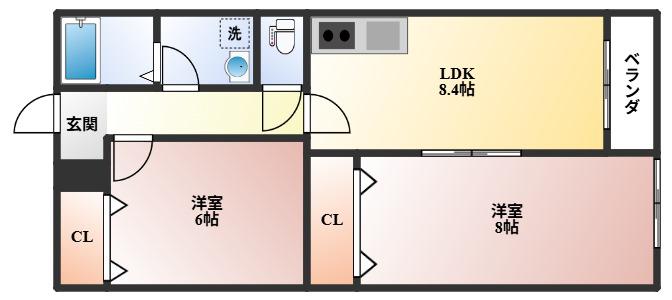 クレセル利倉東I(2LDK/1階)の間取り写真