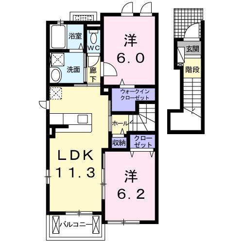 モンブランA(2LDK/2階)の間取り写真