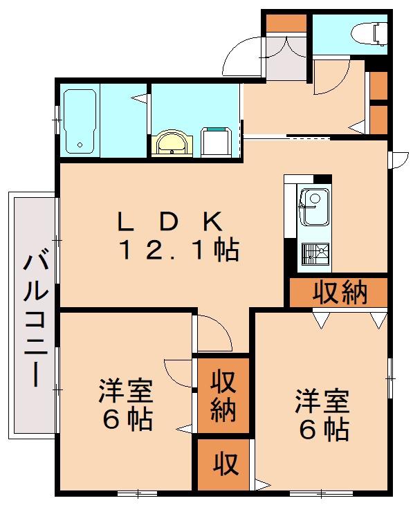 アベニールKHS(2LDK/2階)の間取り写真