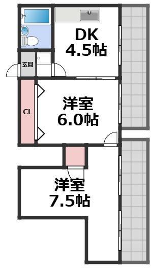 静和ハイツ(2DK/6階)の間取り写真