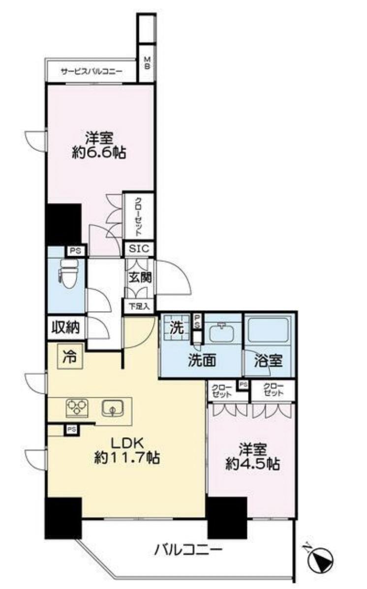 ネベル横浜関内(2LDK/11階)の間取り写真