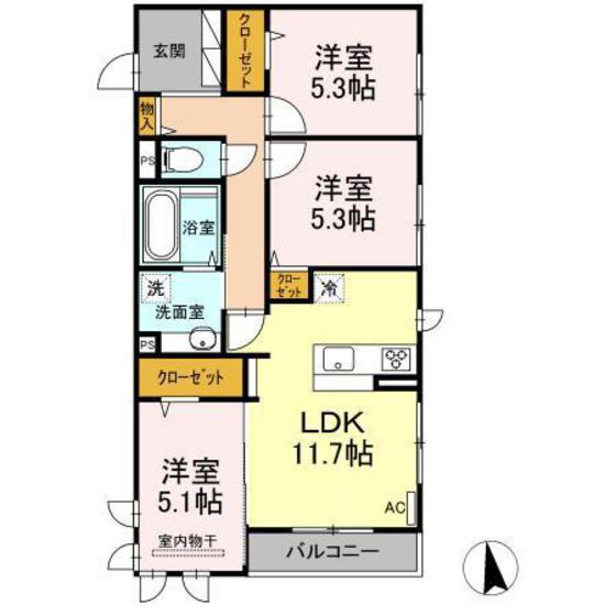 ピアチェーレアミカ(3LDK/2階)の間取り写真