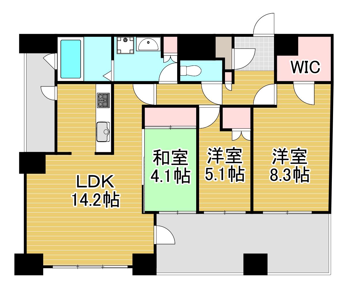 MOJI MID AIR(3LDK/15階)の間取り写真