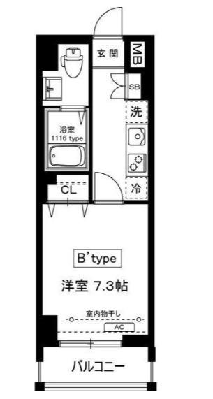 ミレベル千歳台(1K/2階)の間取り写真