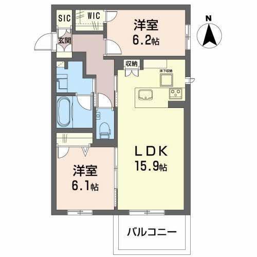 オーレリアン(2LDK/1階)の間取り写真