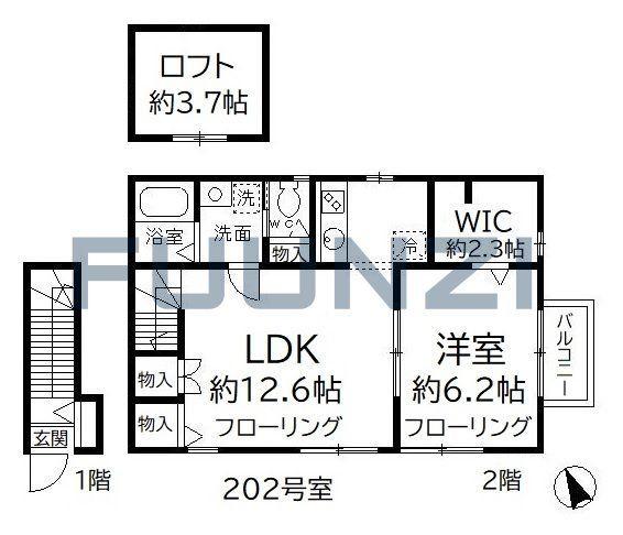 セレッソI(1LDK/2階)の間取り写真