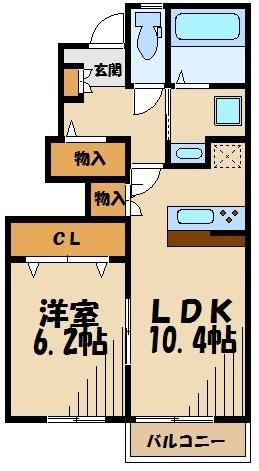 ARIES ウエスト(1LDK/1階)の間取り写真