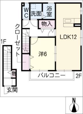 パルティール若竹(1LDK/2階)の間取り写真