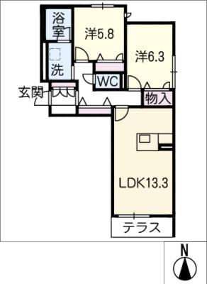 アルカンシエル(2LDK/1階)の間取り写真