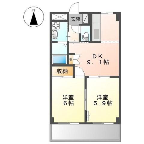 リヴィエール宮前(2DK/1階)の間取り写真
