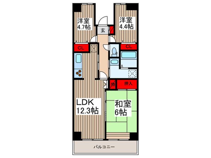 プロスペール谷塚二番館(3LDK/9階)の間取り写真