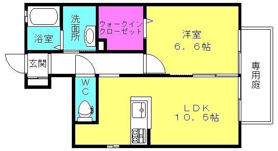 空 KUU A棟(1LDK/1階)の間取り写真