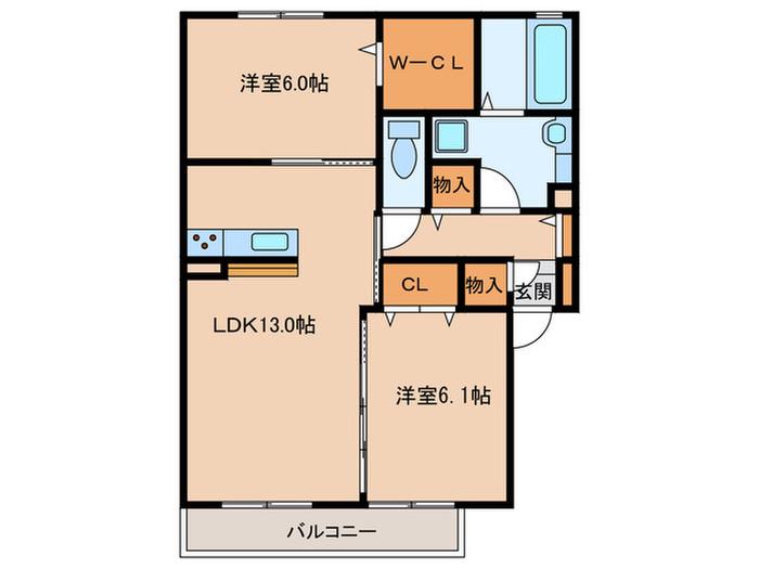 グランフォーレ牧御堂 PART2(2LDK/2階)の間取り写真