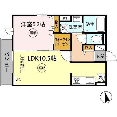 D-ROOM浜町II(1LDK/2階)の間取り写真
