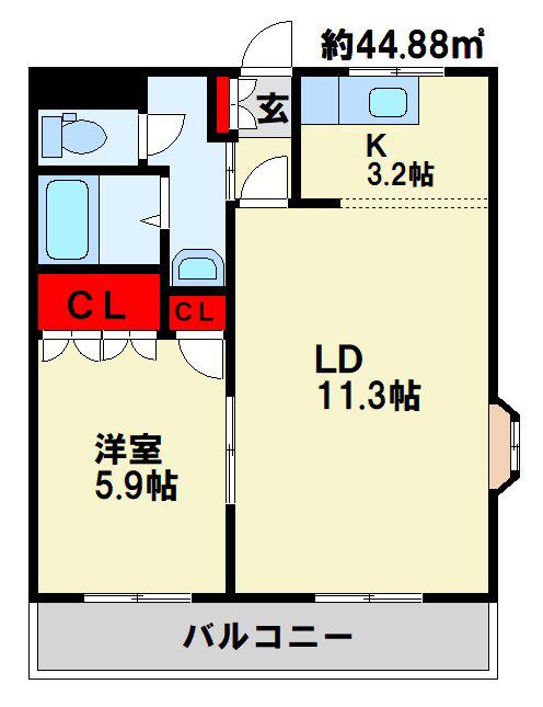 ビアン・フォンティーヌ(1LDK/2階)の間取り写真