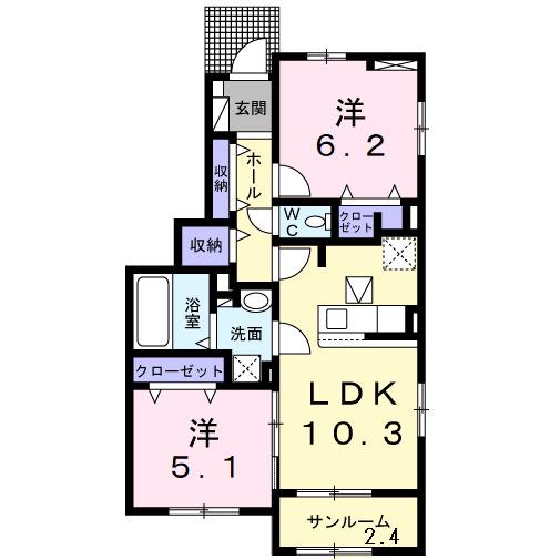 ひまわり(2LDK/1階)の間取り写真