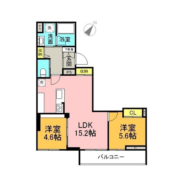 田島ビル(2LDK/4階)の間取り写真