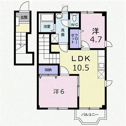 アヴニール鵜木III(2LDK/2階)の間取り写真