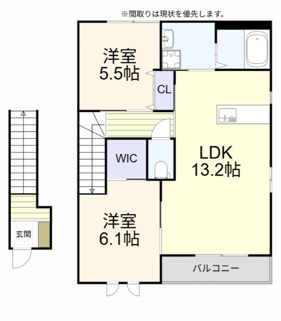 シャーメゾン朽網(2LDK/2階)の間取り写真