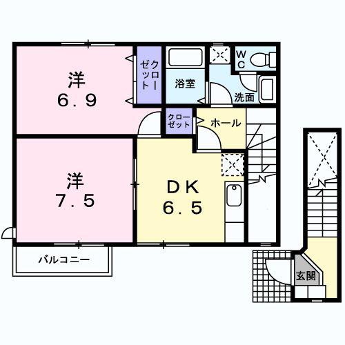 メリディオ(2DK/2階)の間取り写真