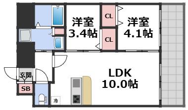 アドバンス大阪ベクエム(2LDK/10階)の間取り写真