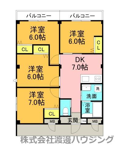 グレートヒルズ5番館(4DK/3階)の間取り写真