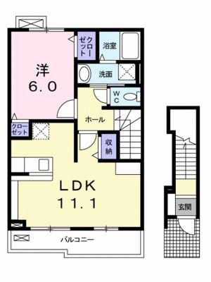ウエスト エアリー IIB(1LDK/2階)の間取り写真