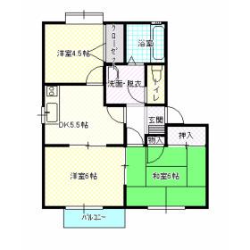 プラースII B(3DK/1階)の間取り写真