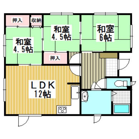 川浪荘(3LDK/1階)の間取り写真