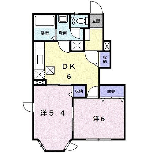 アンフィニK(2DK/1階)の間取り写真