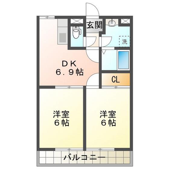 ミルフィーユ(2DK/2階)の間取り写真