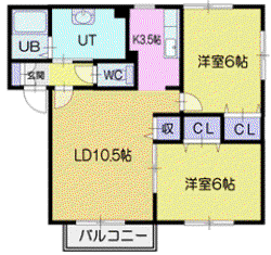 原田ハイツⅢ(2LDK/2階)の間取り写真