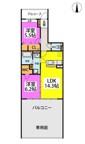 プレアM(2LDK/1階)の間取り写真