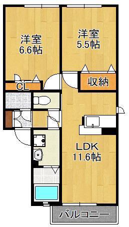 アトリエールI棟 (2LDK/2階)の間取り写真