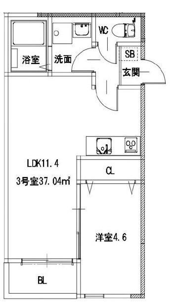 MUGINO BASE(1LDK/3階)の間取り写真