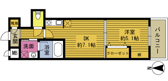 S-FORT大分長浜町(1DK/3階)の間取り写真