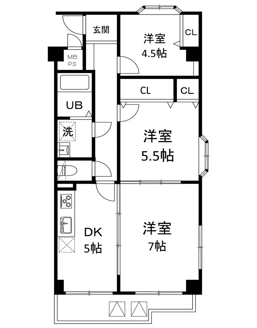 リリーディア東武練馬(3DK/2階)の間取り写真
