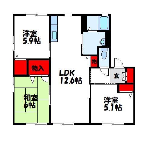 プラムコートB(3LDK/2階)の間取り写真