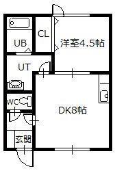 ハーモニーハイツC(1LDK/2階)の間取り写真