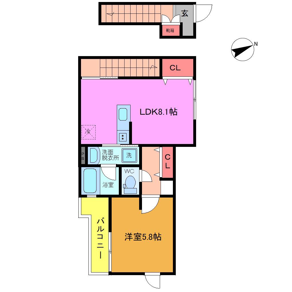 クラージュ(1LDK/2階)の間取り写真