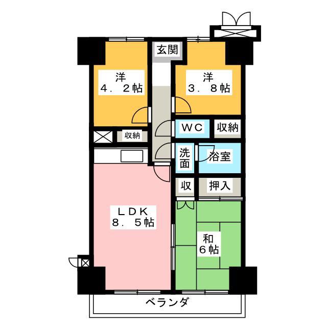 ライオンズマンション柚木(3LDK/2階)の間取り写真