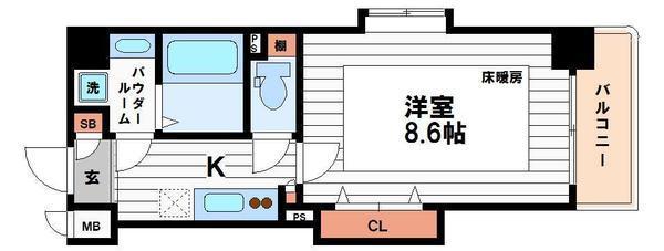ラムール谷町(1K/3階)の間取り写真