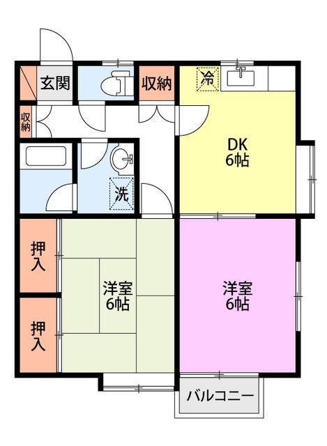 メイプル福山A(2DK/1階)の間取り写真