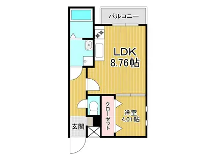 グランドプレミアム三萩野(1LDK/1階)の間取り写真